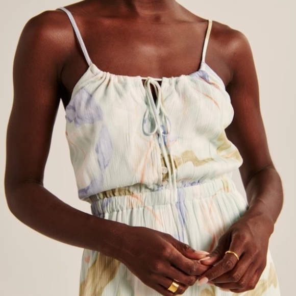 Abercrombie & Fitch Easy Waist Midaxi Dress, light blue pattern Small - Picture 3 of 11